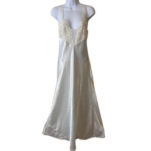 VTG  Victoria's Secret Bridal Gold Label Ivory Satin Sheer Lace Nightgown S